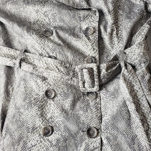Vtg Snake Print Y2K 80's Trench Coat Rain Double Breast Mod Animal Spy Grunge  S - Picture 12 of 17